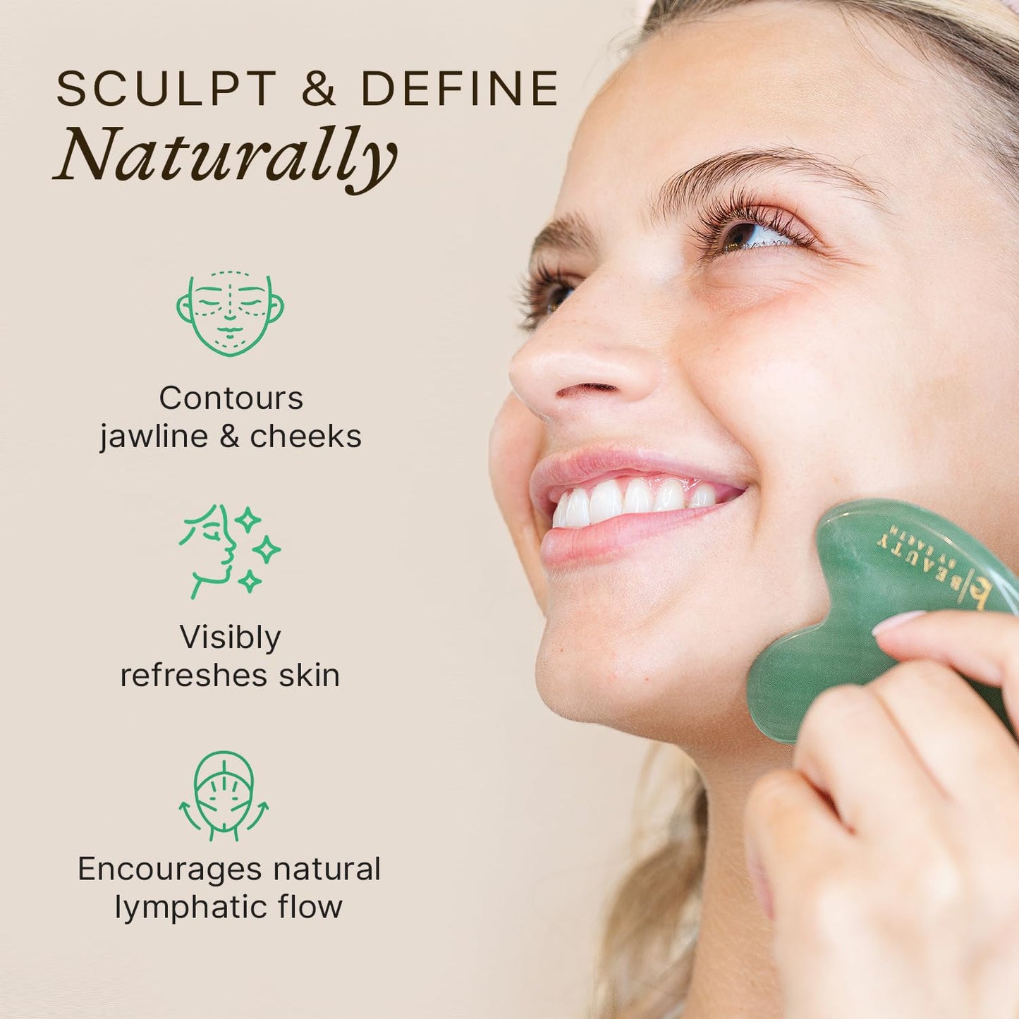 Jade Gua Sha Facial Tool - Professional Face Sculpting and Massager for Lymphatic Drainage and Jawline Definition, Eye Depuffer and Skin Care Solution
