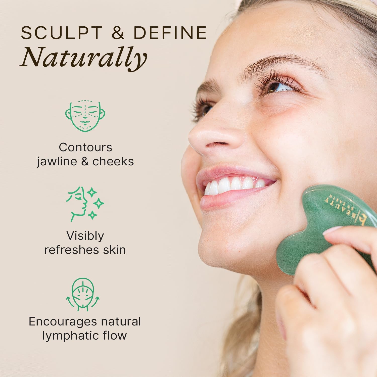Jade Gua Sha Facial Tool - Professional Face Sculpting and Massager for Lymphatic Drainage and Jawline Definition, Eye Depuffer and Skin Care Solution