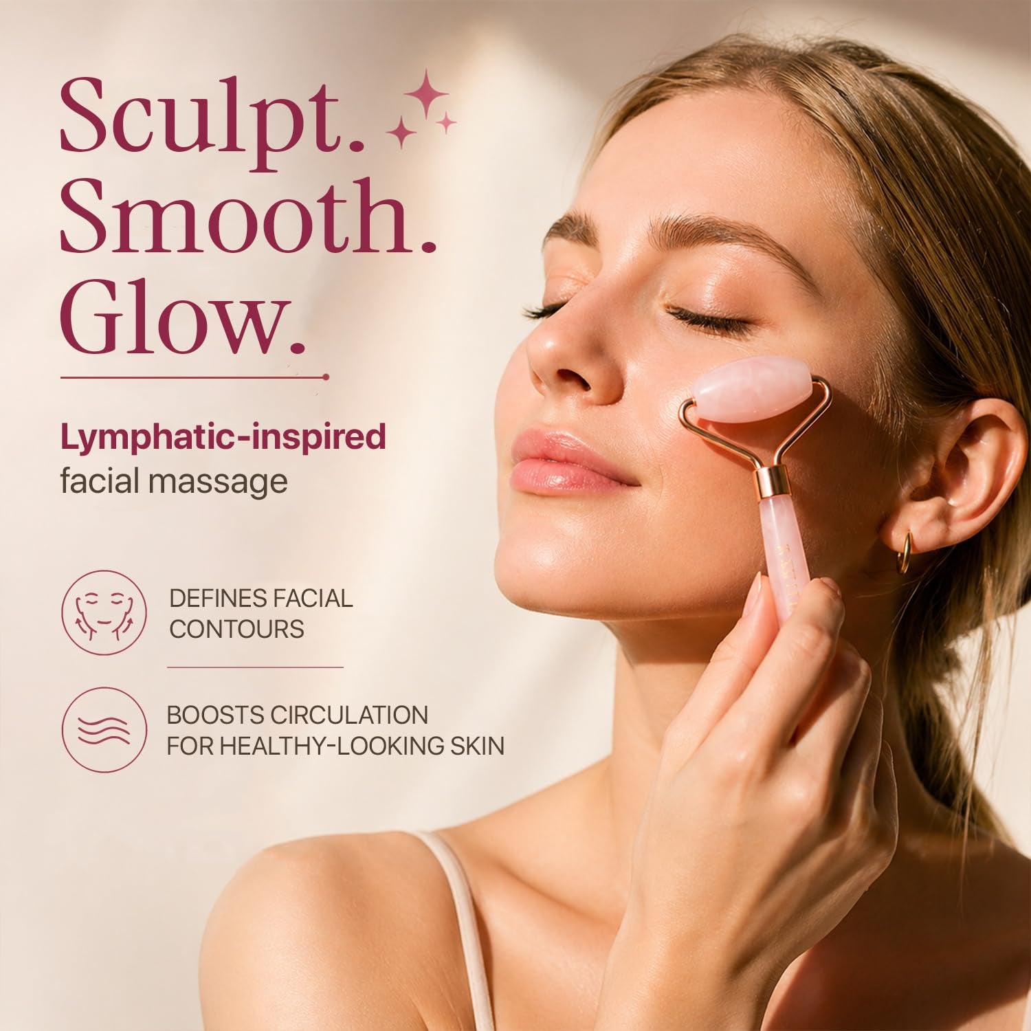 Rose Quartz Face Roller - Premium Skin Care Tool for Fine Lines and Wrinkles, Ideal Relaxation Gift for Women and Teenage Girls, Beauty and Self-Care Essential