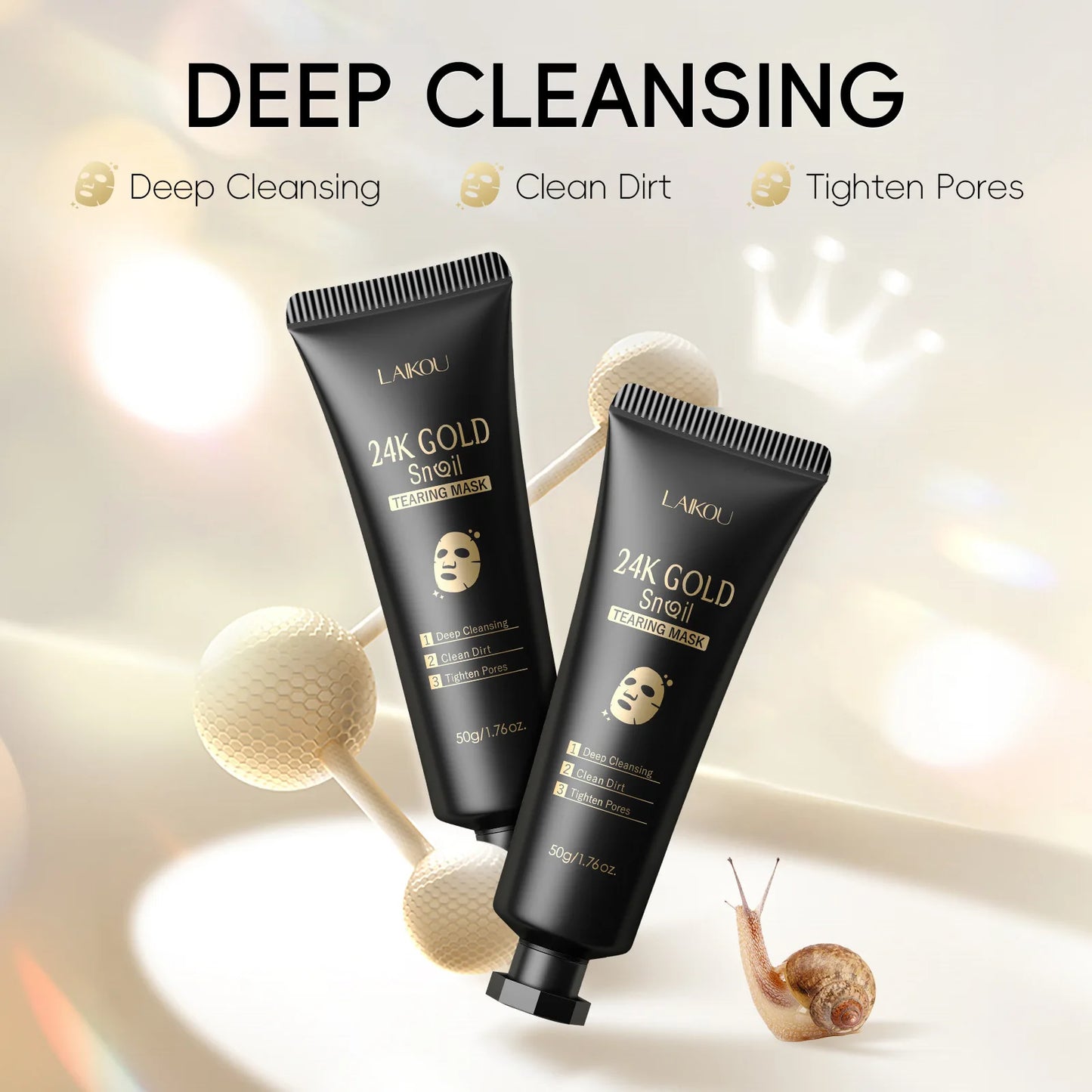24K Gold Snail Peel-Off Mask - Advanced Pore Cleansing and Blackhead Removal for Detoxified, Radiant Skin Care (50g)