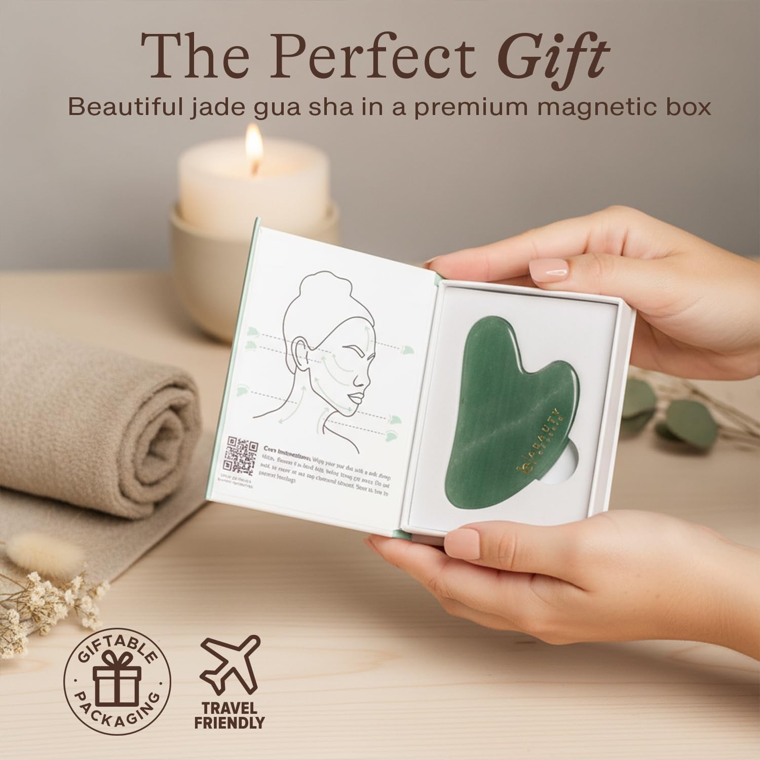Jade Gua Sha Facial Tool - Professional Face Sculpting and Massager for Lymphatic Drainage and Jawline Definition, Eye Depuffer and Skin Care Solution