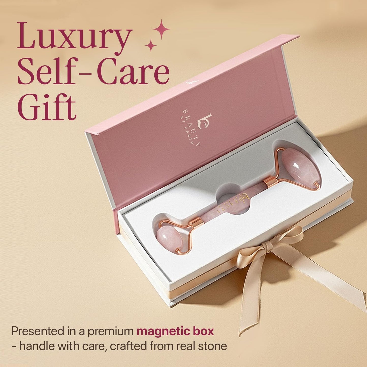 Rose Quartz Face Roller - Premium Skin Care Tool for Fine Lines and Wrinkles, Ideal Relaxation Gift for Women and Teenage Girls, Beauty and Self-Care Essential