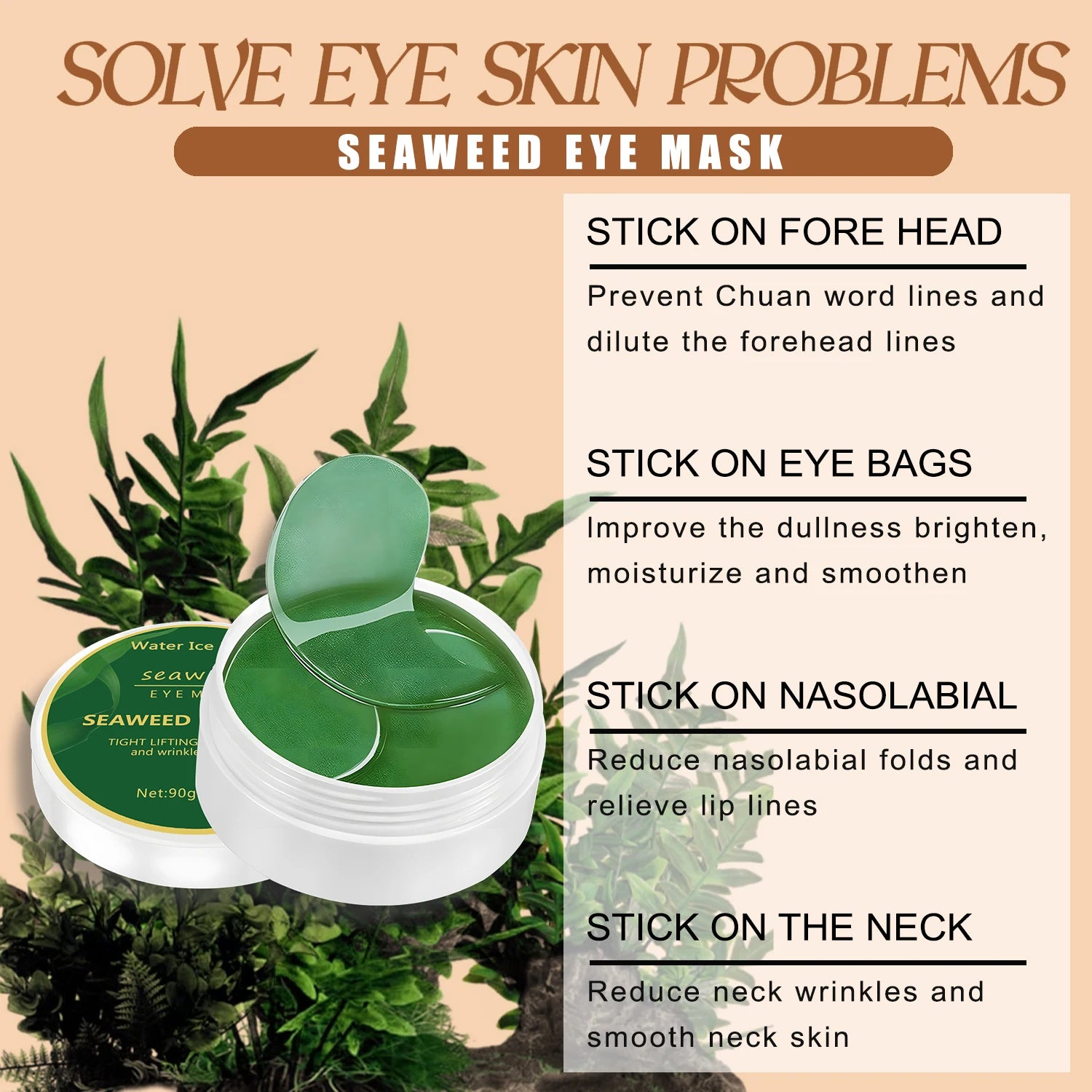 60-Piece Seaweed Hyaluronic Acid Eye Mask for Dark Circle Reduction and Collagen Support in Facial Care