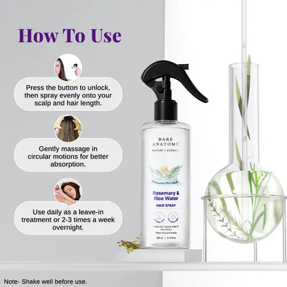 Bare Anatomy Nature X Science Rosemary and Rice Water - 100% Natural Extract for Soft, Smooth Hair - Non-Greasy and Fast Absorbing - 200 ml