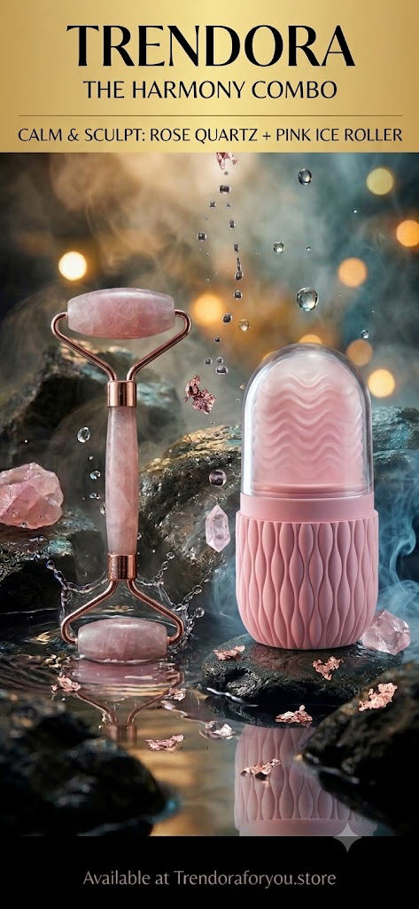 Trendora Harmony Combo — Rose Quartz Face Roller and Pink Ice Roller bundle