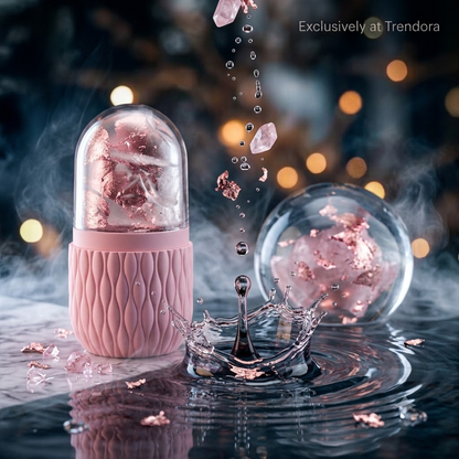 Pink Ice Face Roller with rose gold leaf ice — included in the Harmony Combo