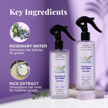 Bare Anatomy Nature X Science Rosemary and Rice Water - 100% Natural Extract for Soft, Smooth Hair - Non-Greasy and Fast Absorbing - 200 ml