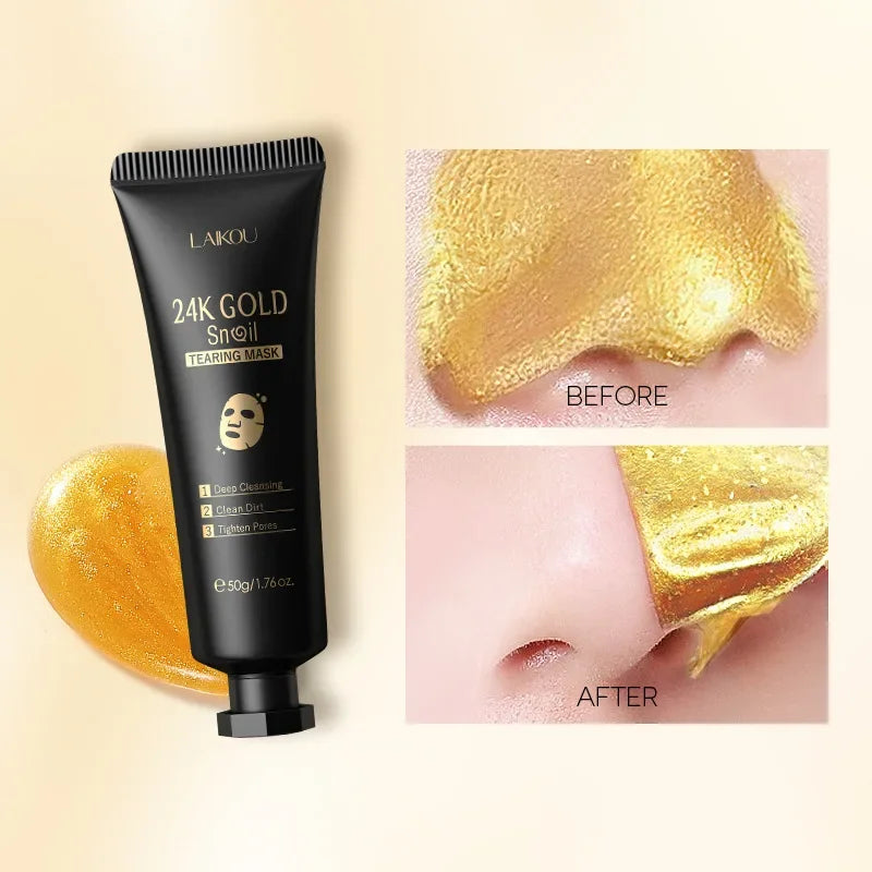24K Gold Snail Peel-Off Mask - Advanced Pore Cleansing and Blackhead Removal for Detoxified, Radiant Skin Care (50g)